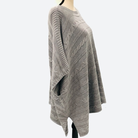 OLD NAVY HORIZONTAL CABLE KNIT GRAY BOATNECK PONCHO COTTON/RAYON SWEATER - Picture 7 of 11